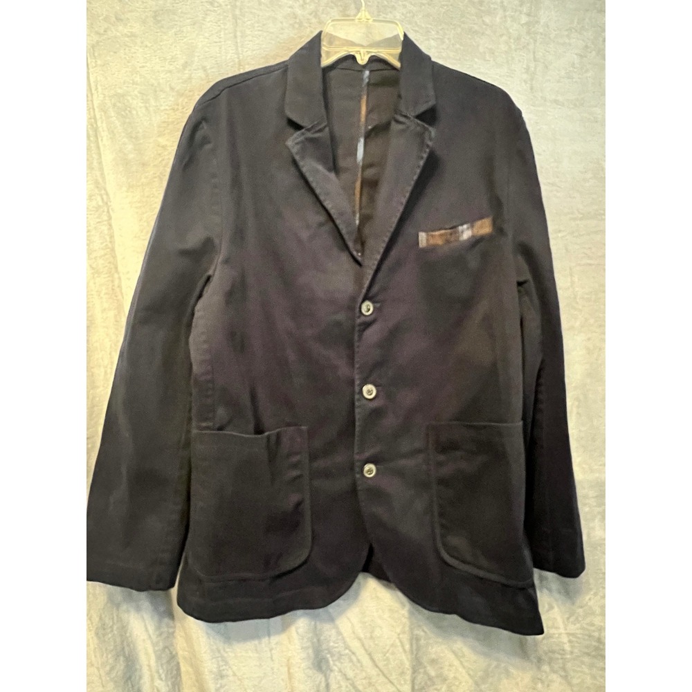 Pendleton Thos Kay 42 Black Cotton Blazer Plaid‎ Elbow Patches Casual Sport Coat